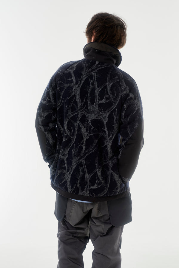 Norbit HNJK-053 Horn Tree Print Wool Boa Jacket-Navy