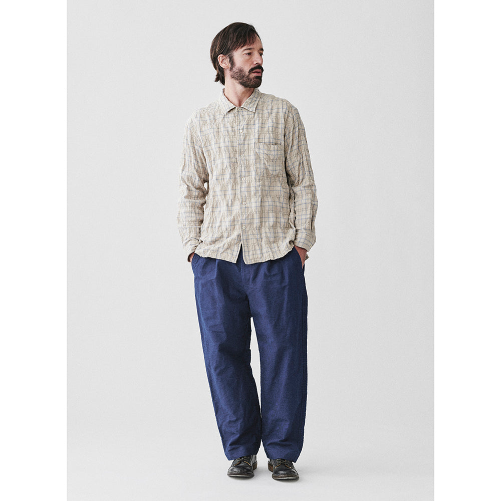 SAGE DE CRET 31-30-8360 Indigo moleskin pleated wide pants