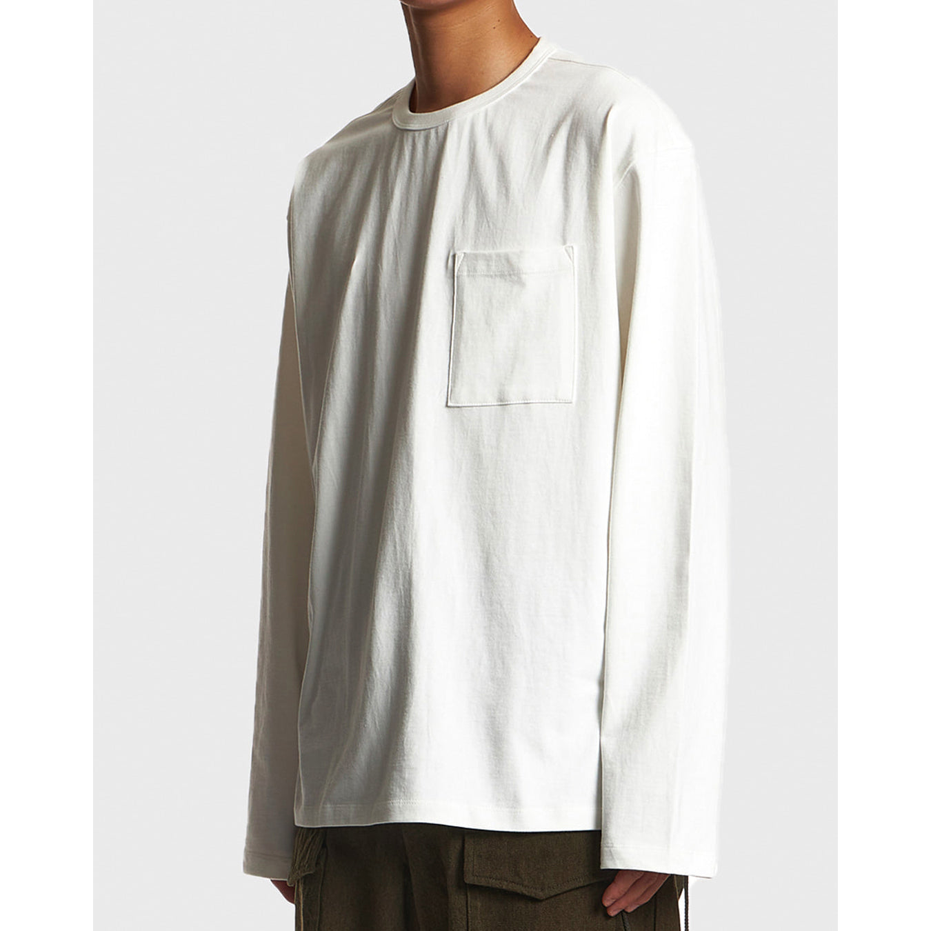 EASTLOGUE 2121FWCS02 L.S FLACK T SHIRT- WHITE