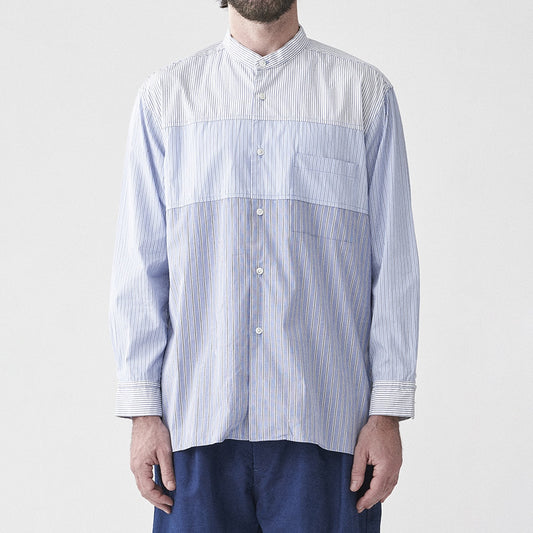 SAGE DE CRET 31-30-6123 THOMAS MASON striped patchwork stand collar long shirt