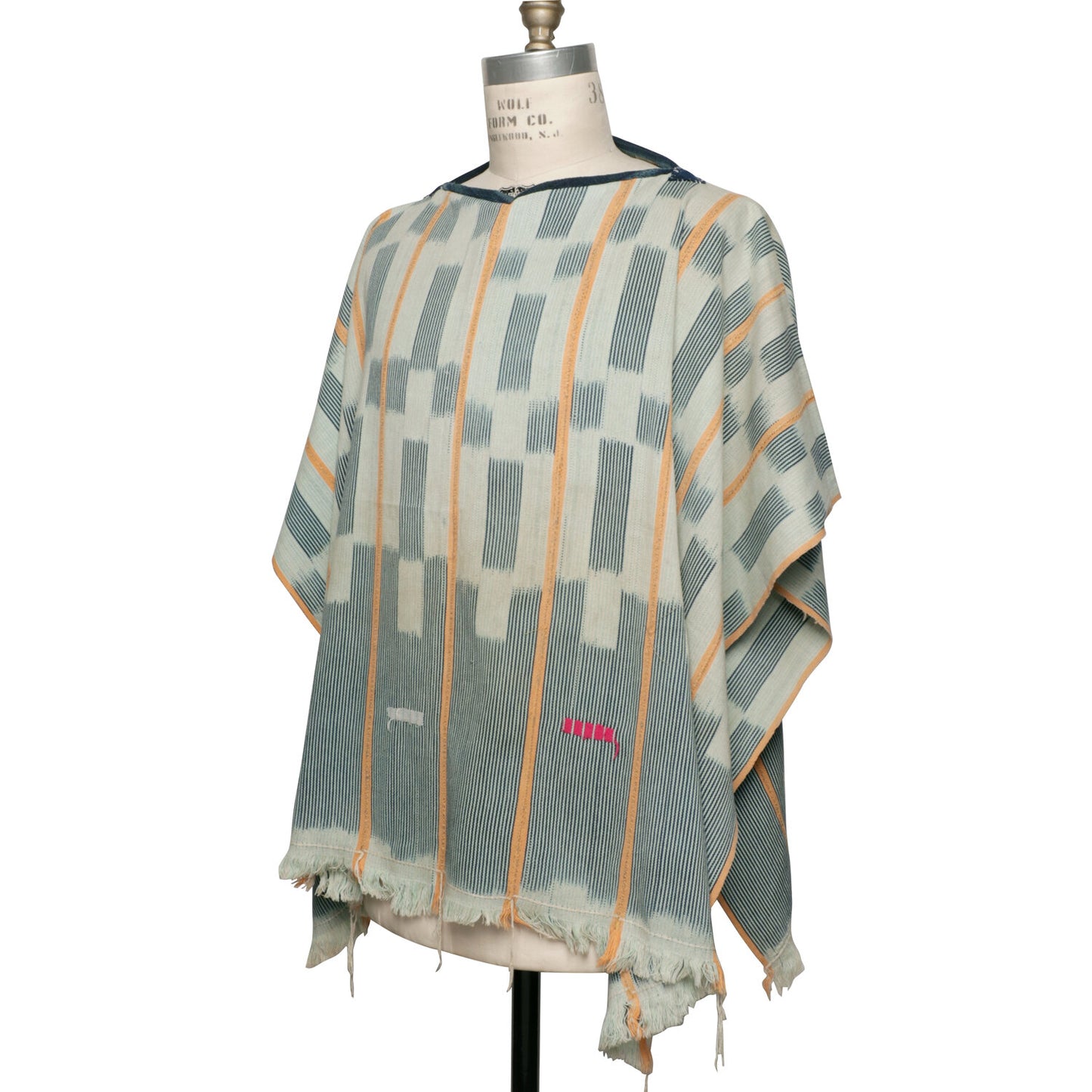 MONITALY M29501 PONCHO - HANDWOVEN AFRICAN INDIGO CLOTH, STRIPE (ONE OF A KIND)