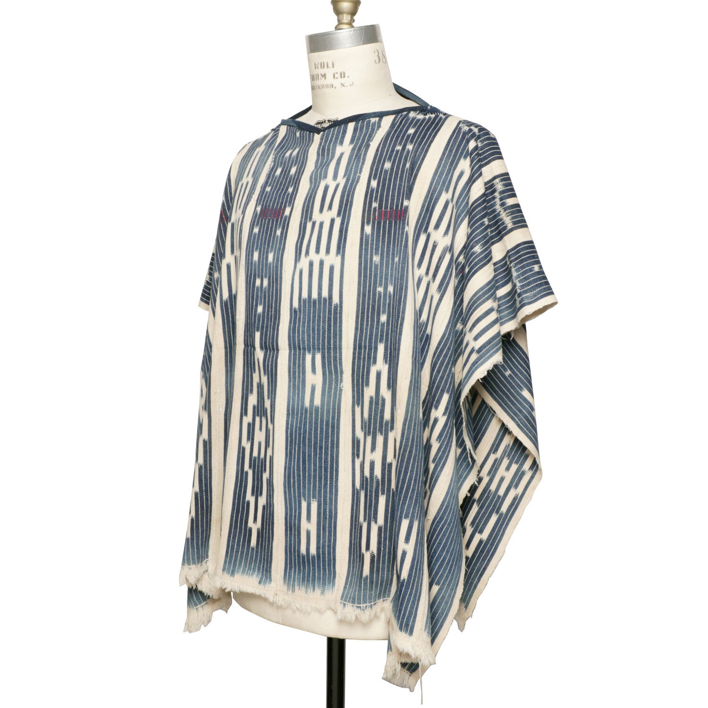 MONITALY M29501 PONCHO - HANDWOVEN AFRICAN INDIGO CLOTH, STRIPE (ONE OF A KIND)