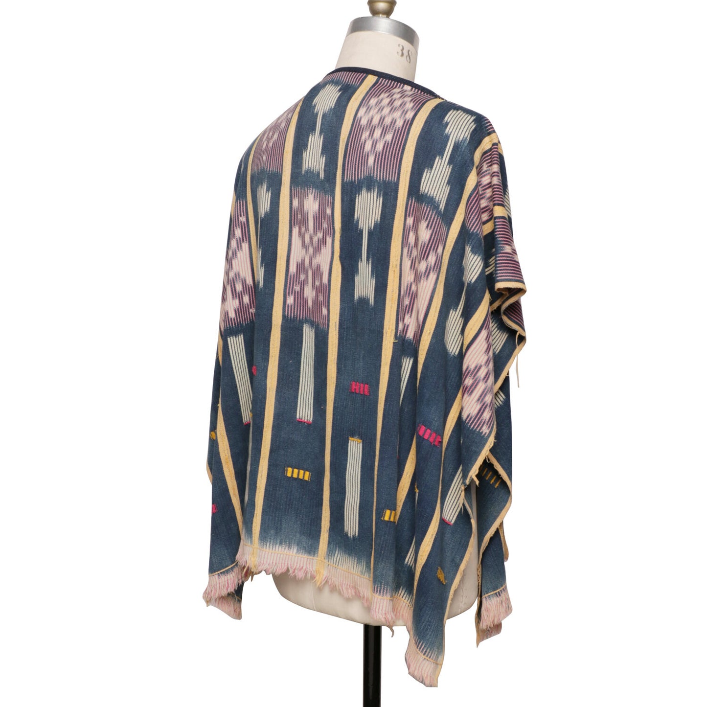 MONITALY M29501 PONCHO - HANDWOVEN AFRICAN INDIGO CLOTH, STRIPE (ONE OF A KIND)