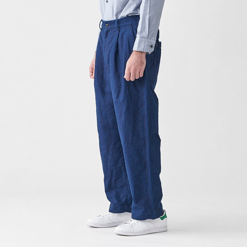 SAGE DE CRET 31-30-8360 Indigo moleskin pleated wide pants