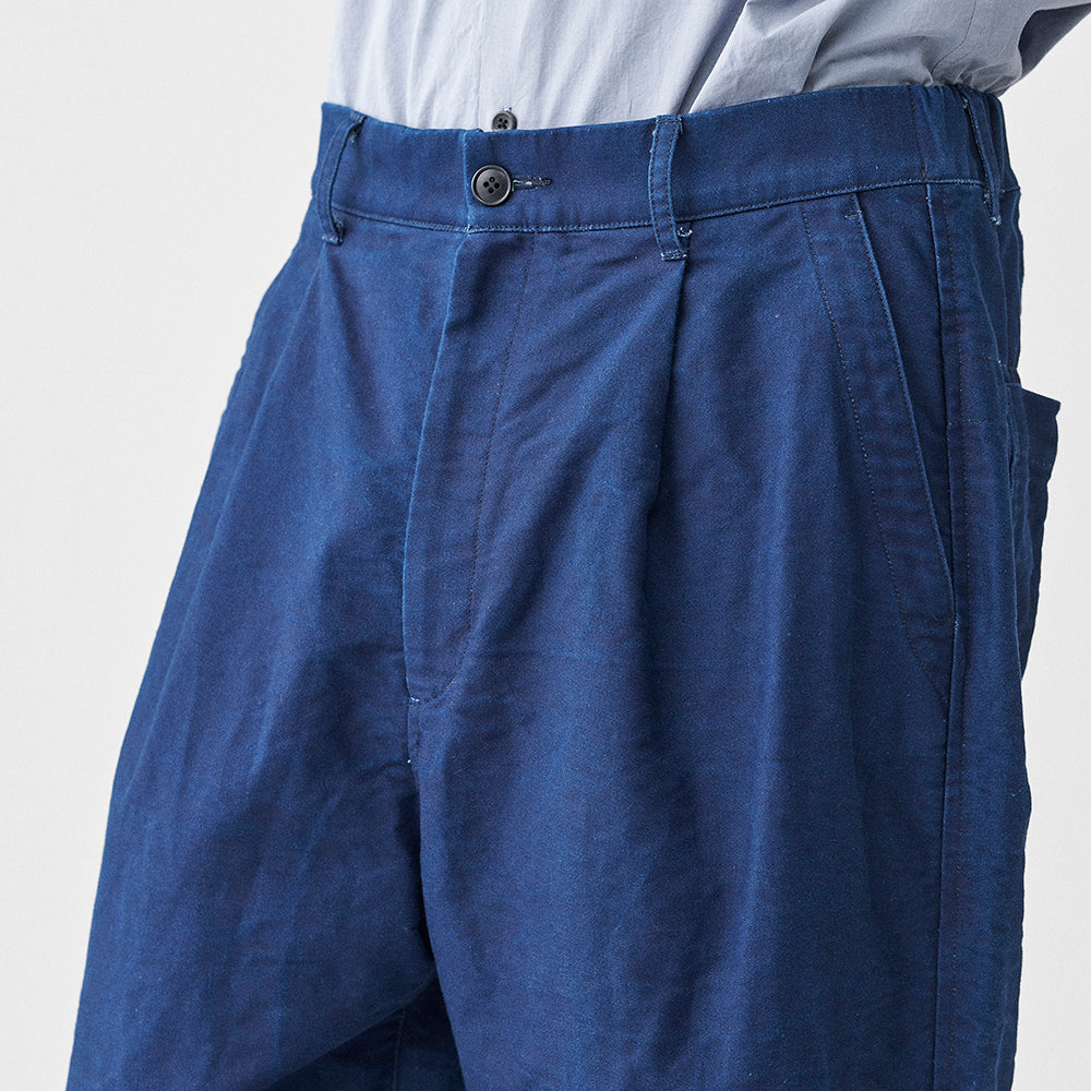 SAGE DE CRET 31-30-8360 Indigo moleskin pleated wide pants