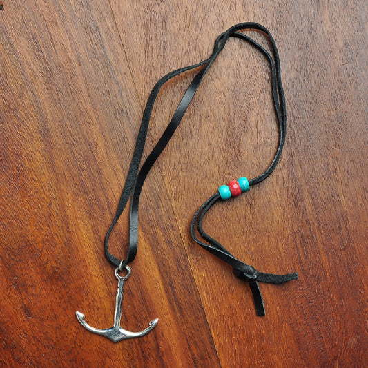 HRM 1311 N4 Antique Anchor Leather Necklace