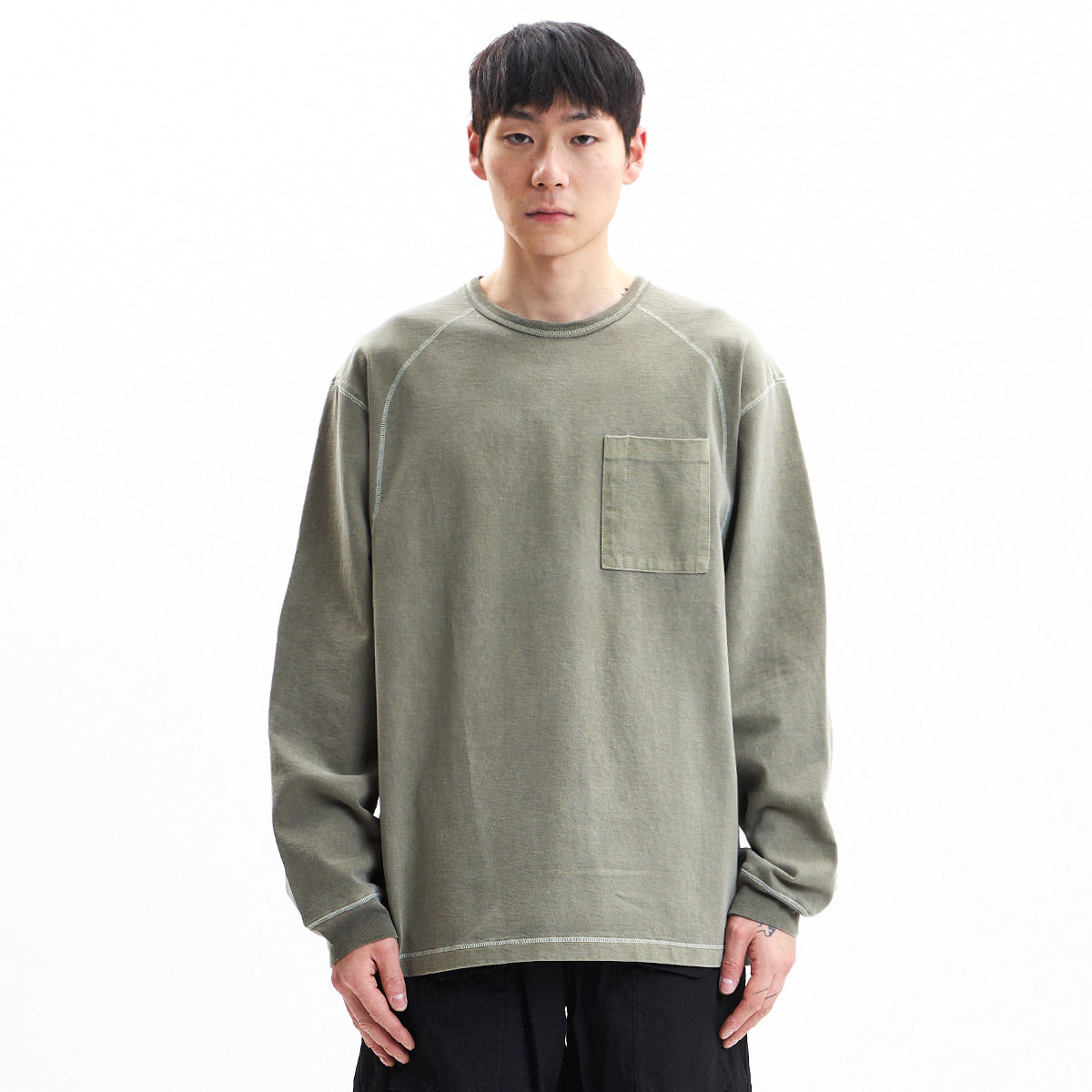 EASTLOGUE 2021SSCS05 COVER STITCH T-SHIRT - OLIVE