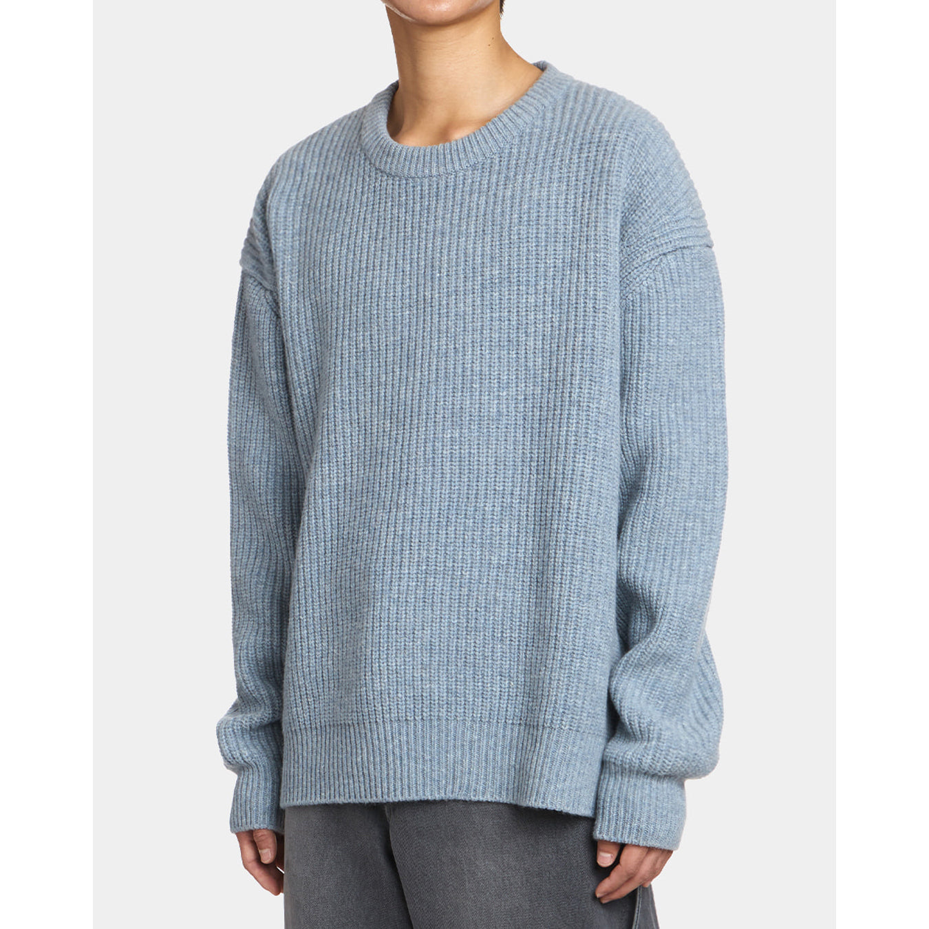 UNAFFECTED UN-FW21KN01 OVERSIZED CREWNECK KNIT- SAGE BLUE MELANGE