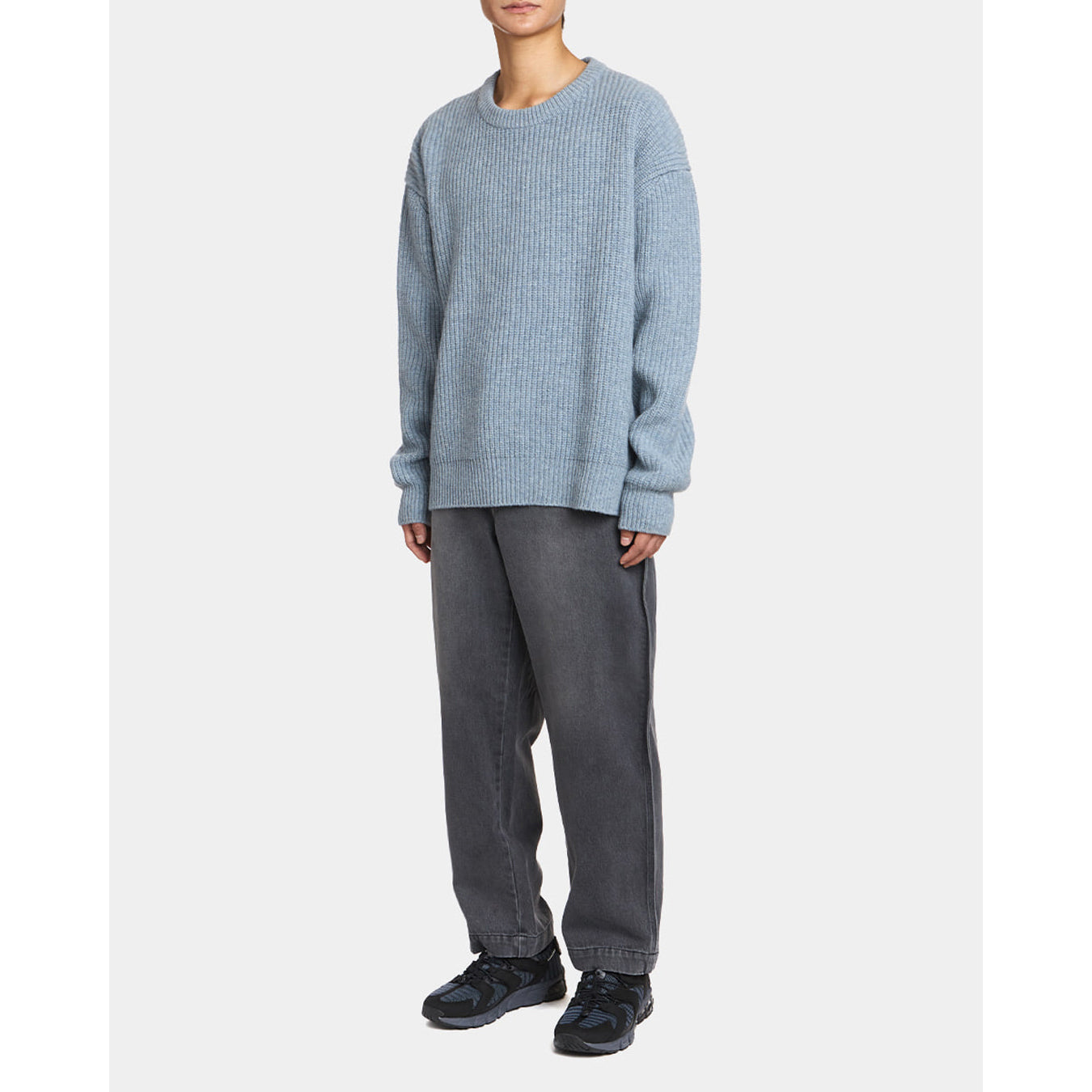 UNAFFECTED UN-FW21KN01 OVERSIZED CREWNECK KNIT- SAGE BLUE MELANGE