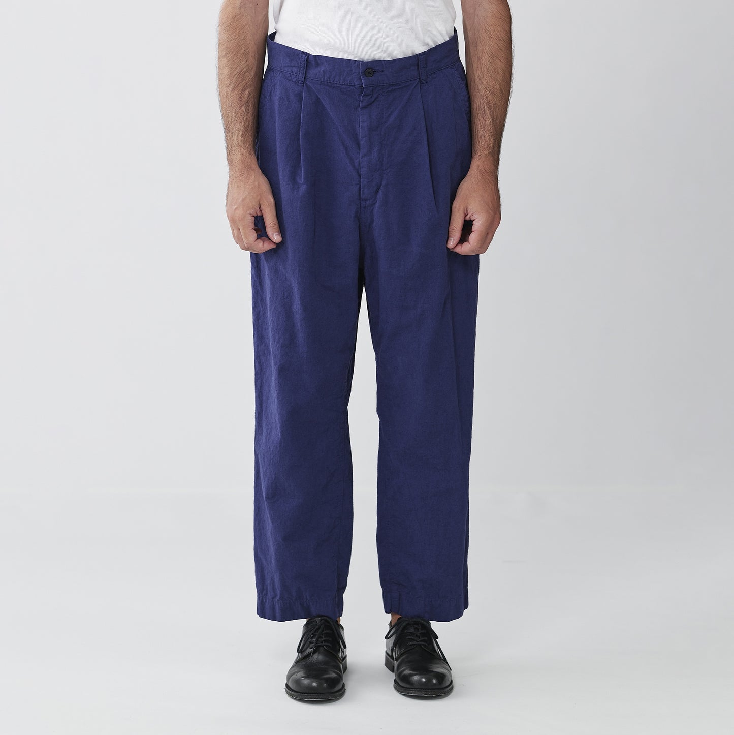 SAGE DE CRET 31-20-8274 9/10 length one-tuck wide Pants- Blue