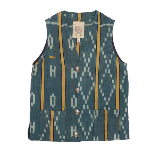 MONITALY M29101 NATIVE VEST - HANDWOVEN AFRICAN INDIGO CLOTH, STRIPE (ONE OF A KIND)