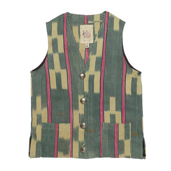 MONITALY M29101 NATIVE VEST - HANDWOVEN AFRICAN INDIGO CLOTH, STRIPE (ONE OF A KIND)