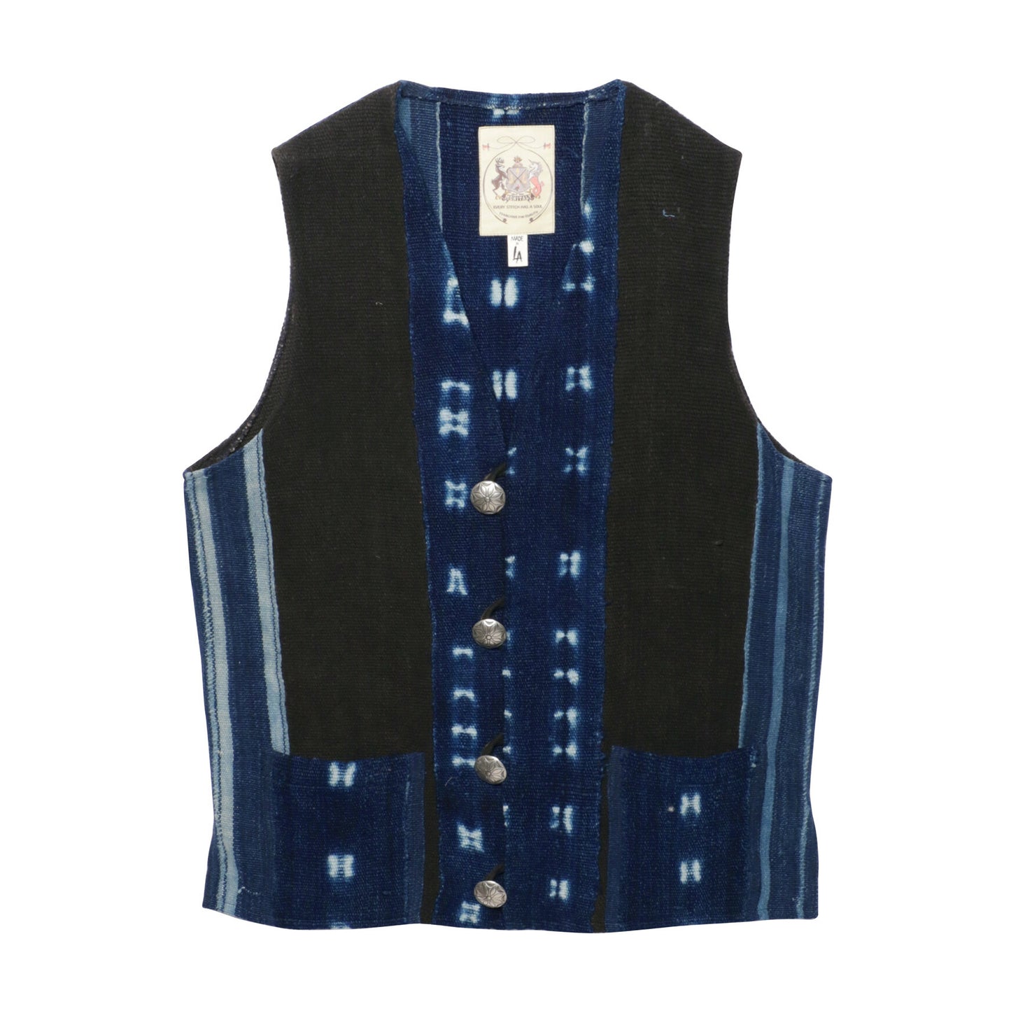 MONITALY M29101 NATIVE VEST - HANDWOVEN AFRICAN INDIGO CLOTH, CRAZY (ONE OF A KIND)