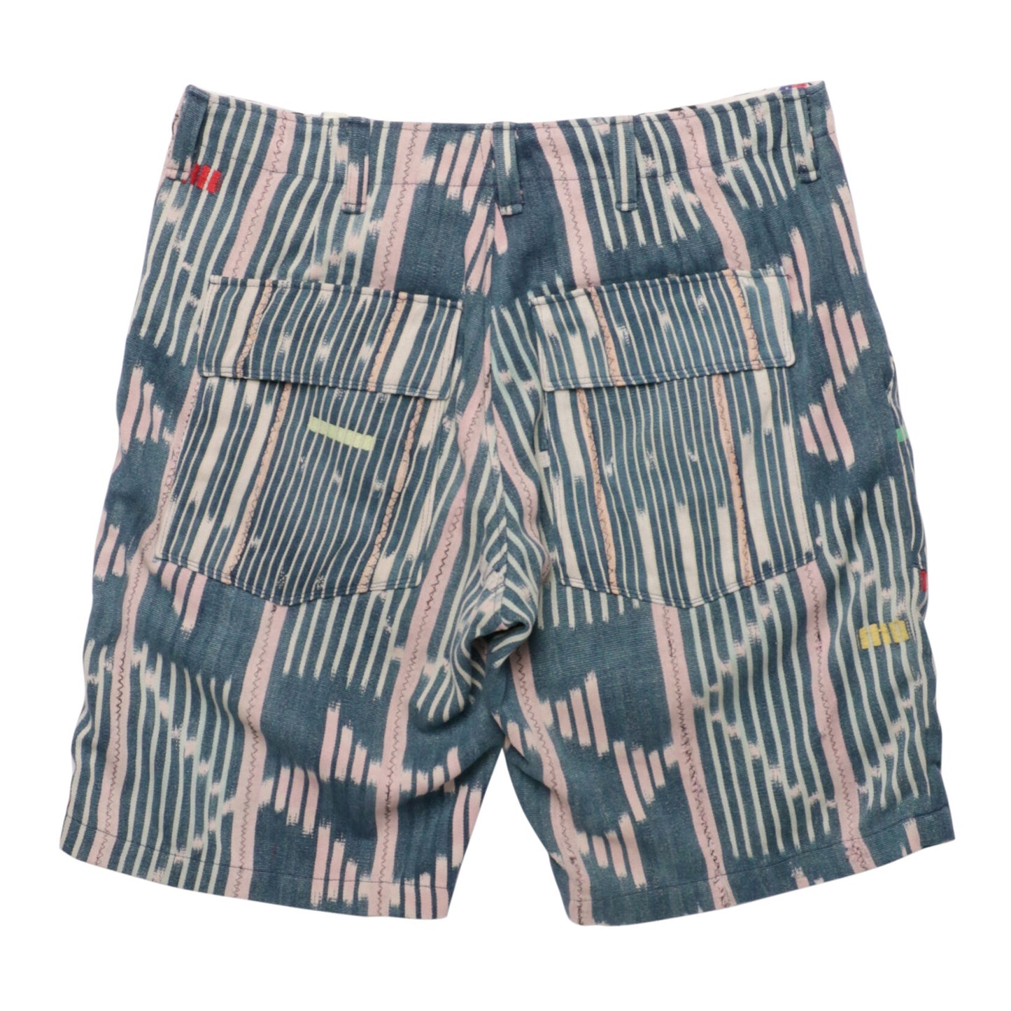 MONITALY M29402 FATIGUE SHORTS -HANDWOVEN AFRICAN INDIGO CLOTH, STRIPE (ONE OF A KIND)