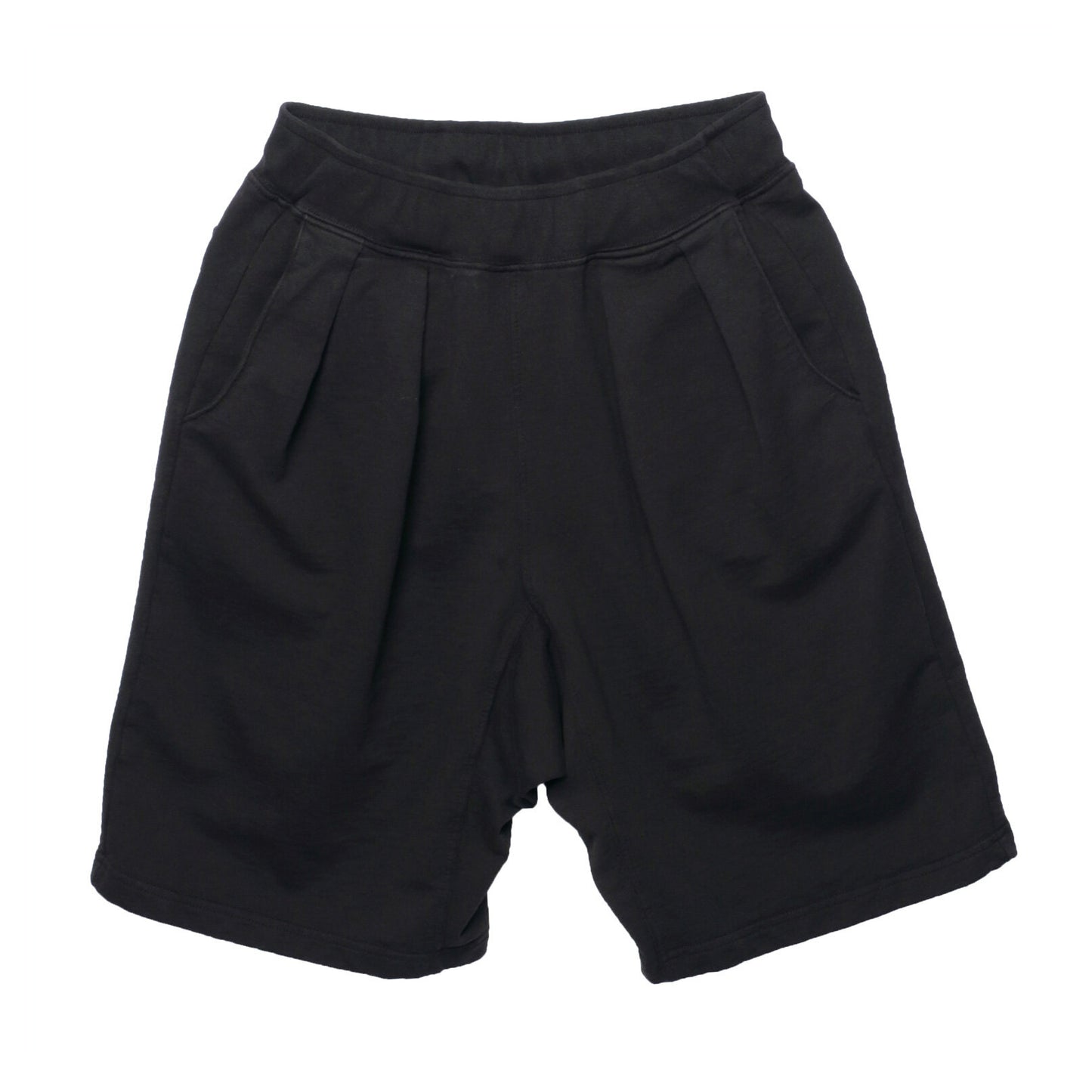 MONITALY M29450 FRENCH TERRY PLEATED SHORTS - BLACK