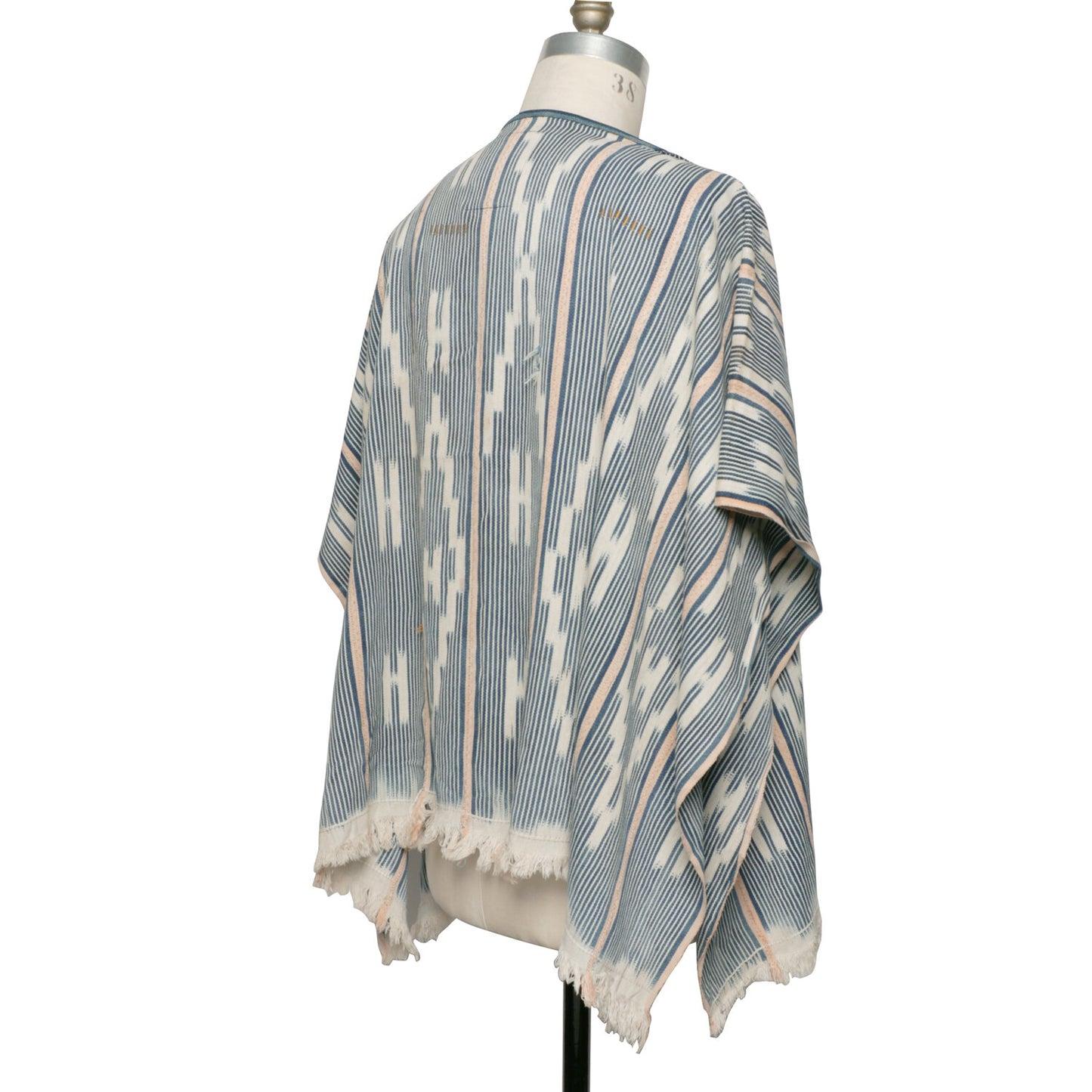 MONITALY M29501 PONCHO - HANDWOVEN AFRICAN INDIGO CLOTH, STRIPE (ONE OF A KIND)