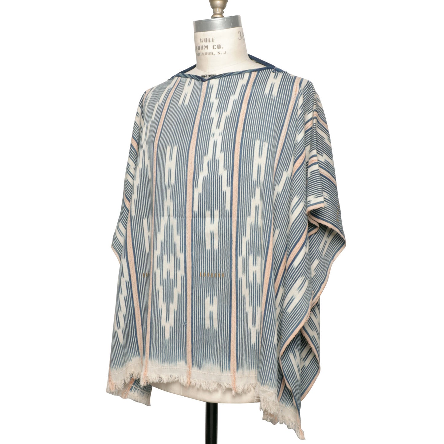 MONITALY M29501 PONCHO - HANDWOVEN AFRICAN INDIGO CLOTH, STRIPE (ONE OF A KIND)