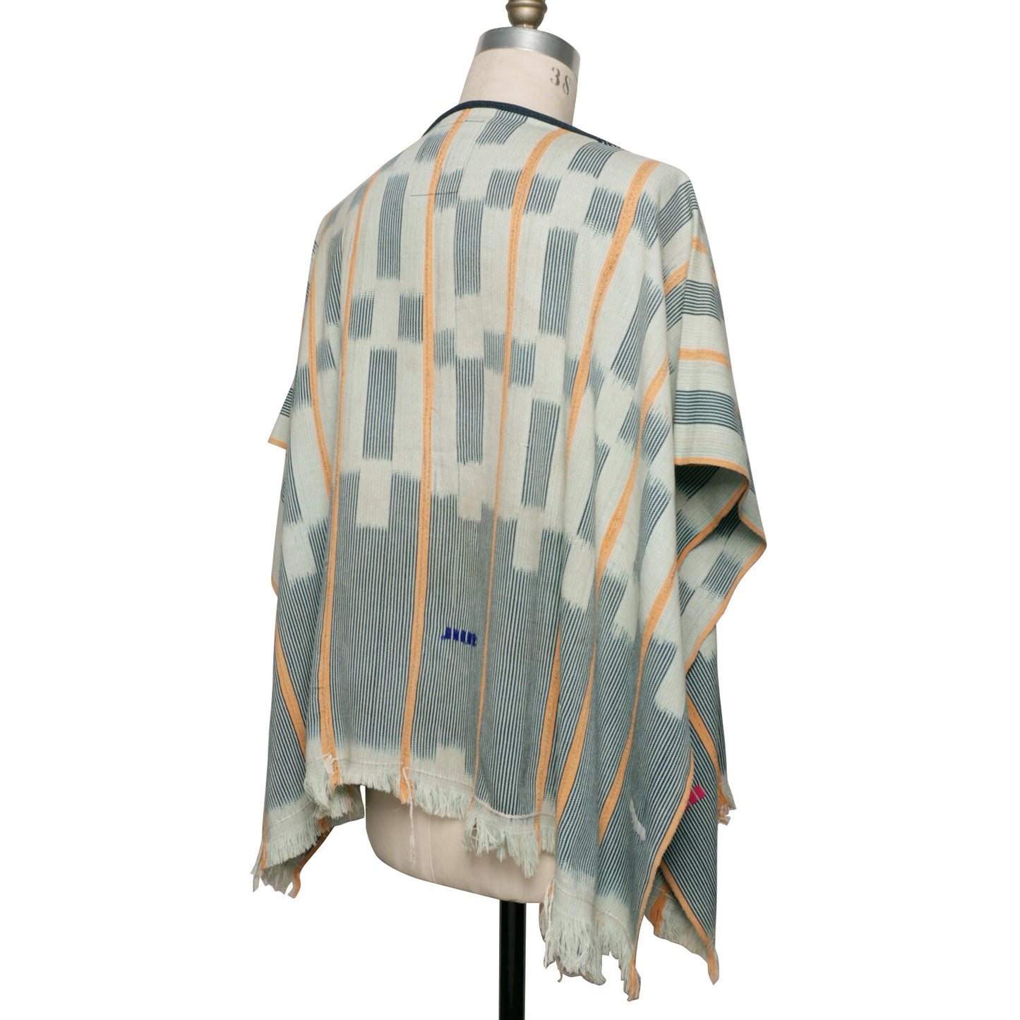 MONITALY M29501 PONCHO - HANDWOVEN AFRICAN INDIGO CLOTH, STRIPE (ONE OF A KIND)