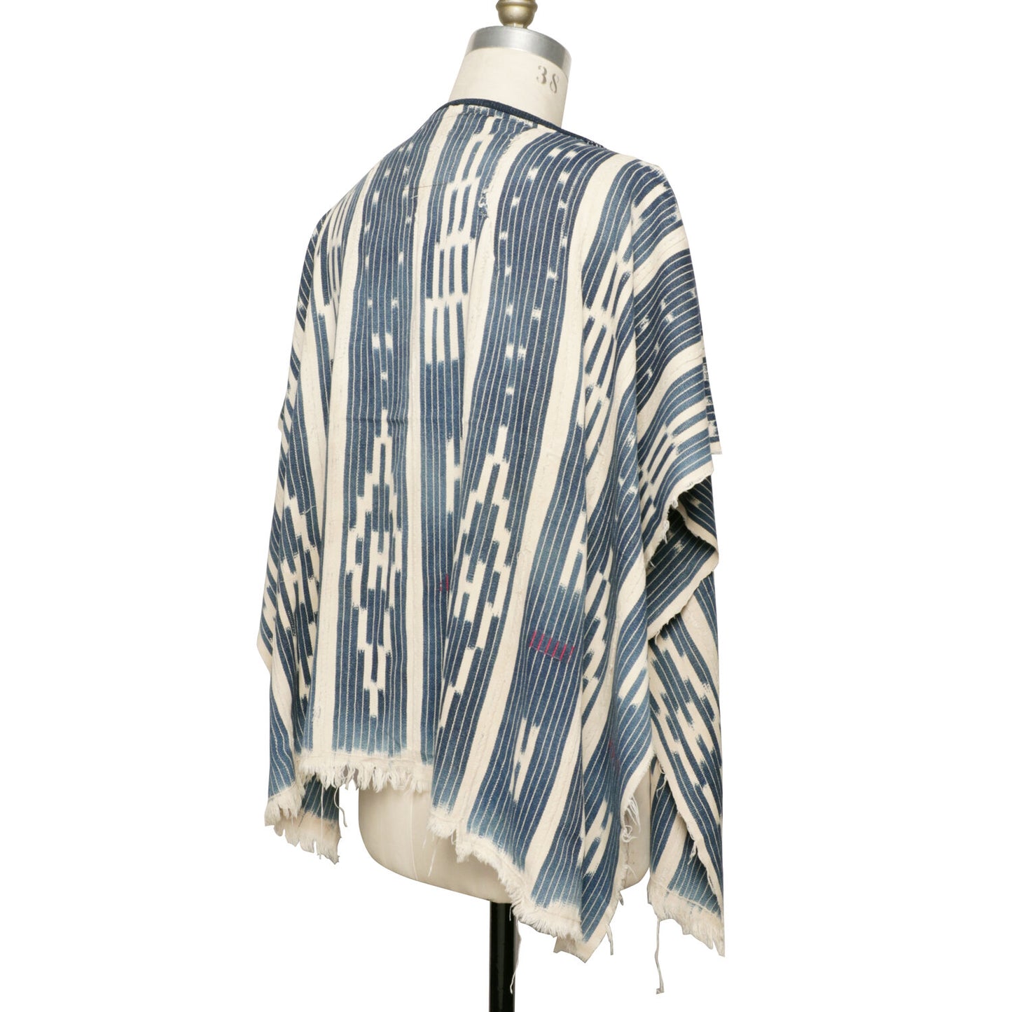 MONITALY M29501 PONCHO - HANDWOVEN AFRICAN INDIGO CLOTH, STRIPE (ONE OF A KIND)